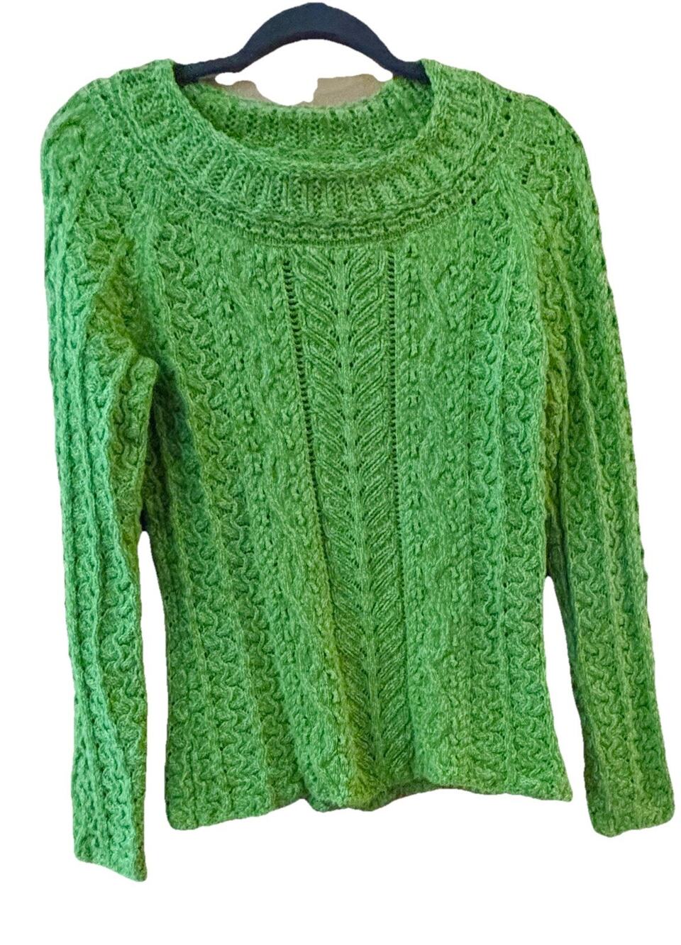 Sigrid Olsen Sweater Sz M Lime Green Loose Knit Classic Officecore Preppy